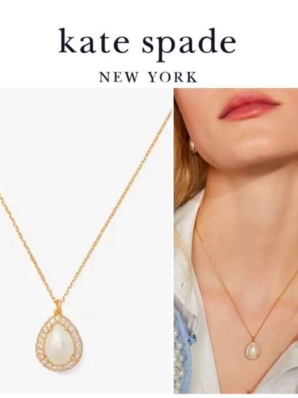 NWT Kate spade Roma Gold Pearl Teardrop Pendant Necklace